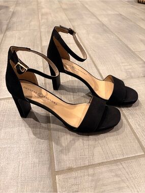 Chinese Laundry Black Suede Ankle-Strap Block Heels